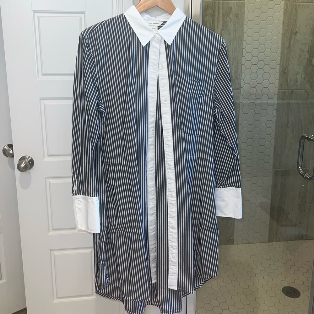 NEW•Club Monaco cotton shirt dress•size xl•black/white